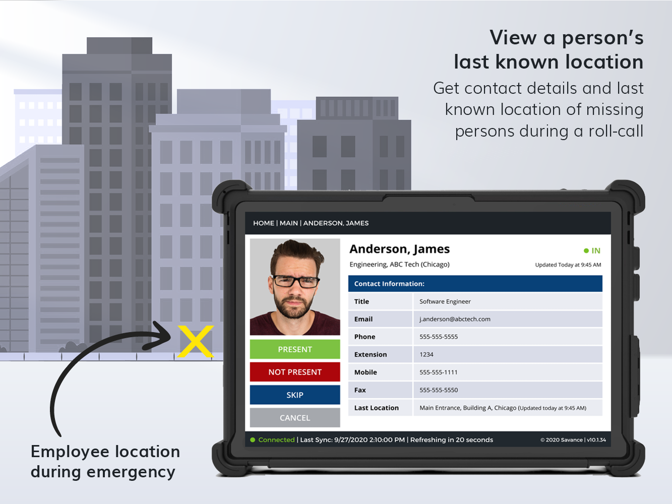 screenshot of Savance Emergency Mustering